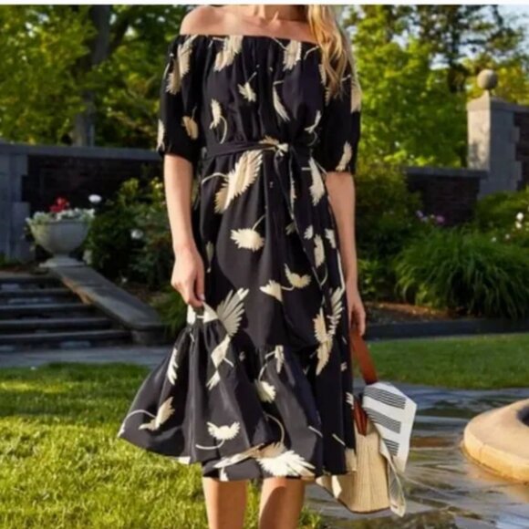 TUCKER Midi Off the Shoulder (or on!) Dress - Black - Size Medium - Picture 2 of 8